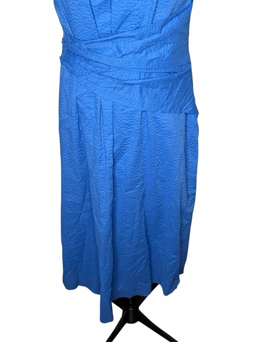 FRAME Ruched Sleeveless Cotton Midi Dress Size Medium Coastal Blue Draped Waist - Picture 7 of 11